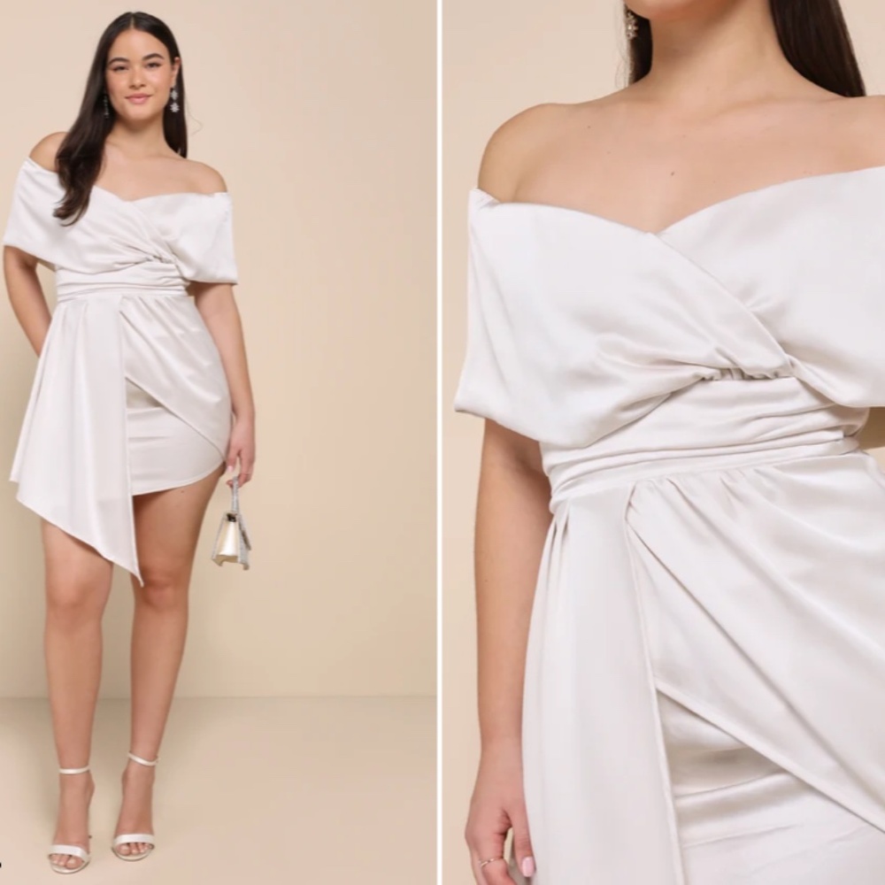 Lulu's Off-Shoulder Ivory Draped Mini Dress